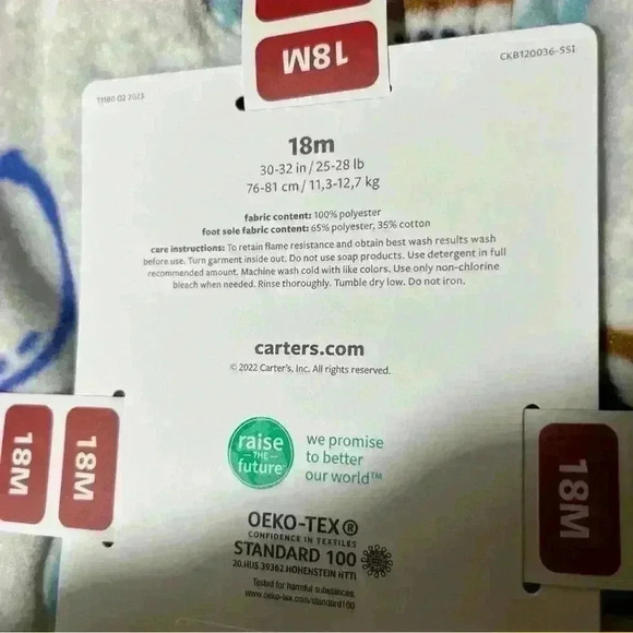 Carter's Baby's Fleece Sleepwear Close Foot Size 18Months 2 Way Zipper Football - Picture 4 of 5